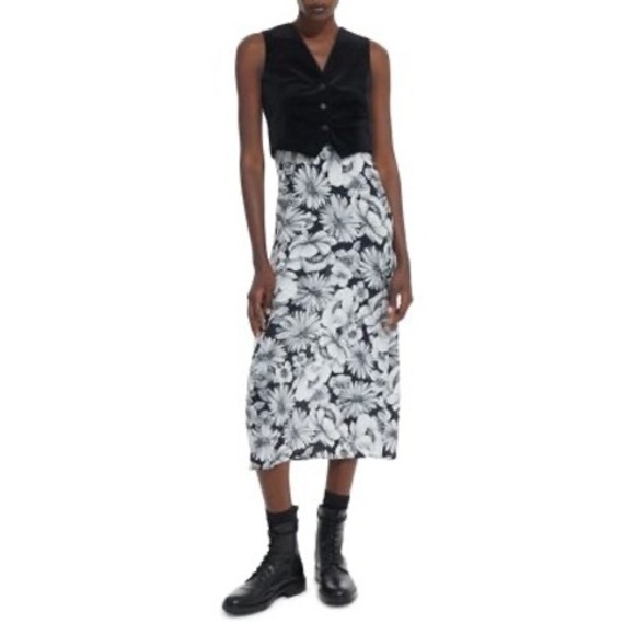 The Kooples Dresses & Skirts - The Kooples Black Velvet Vest Floral Silk Skirt Midi Dress Size M